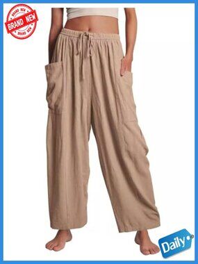 Flowy Drawstring Wide Leg Pants with Side Pockets